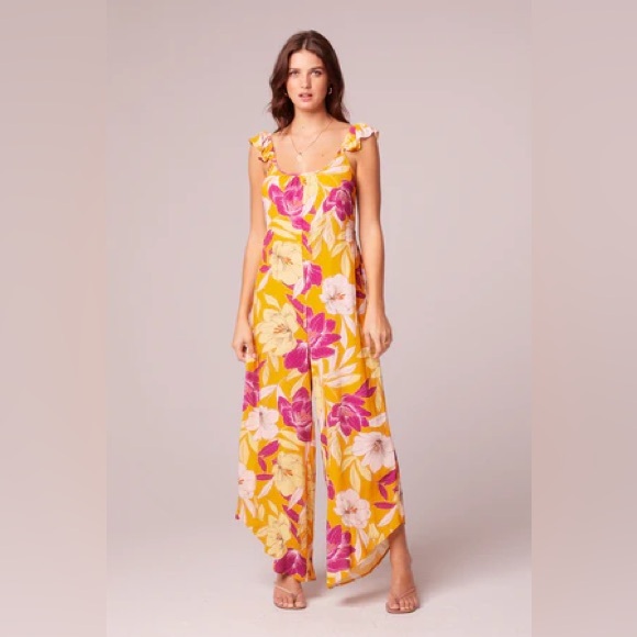NWT Band Of The Free EUPHORIA GOLD FLORAL WIDE LEG JUMPSUIT Bohemian Tie Back - Picture 5 of 5